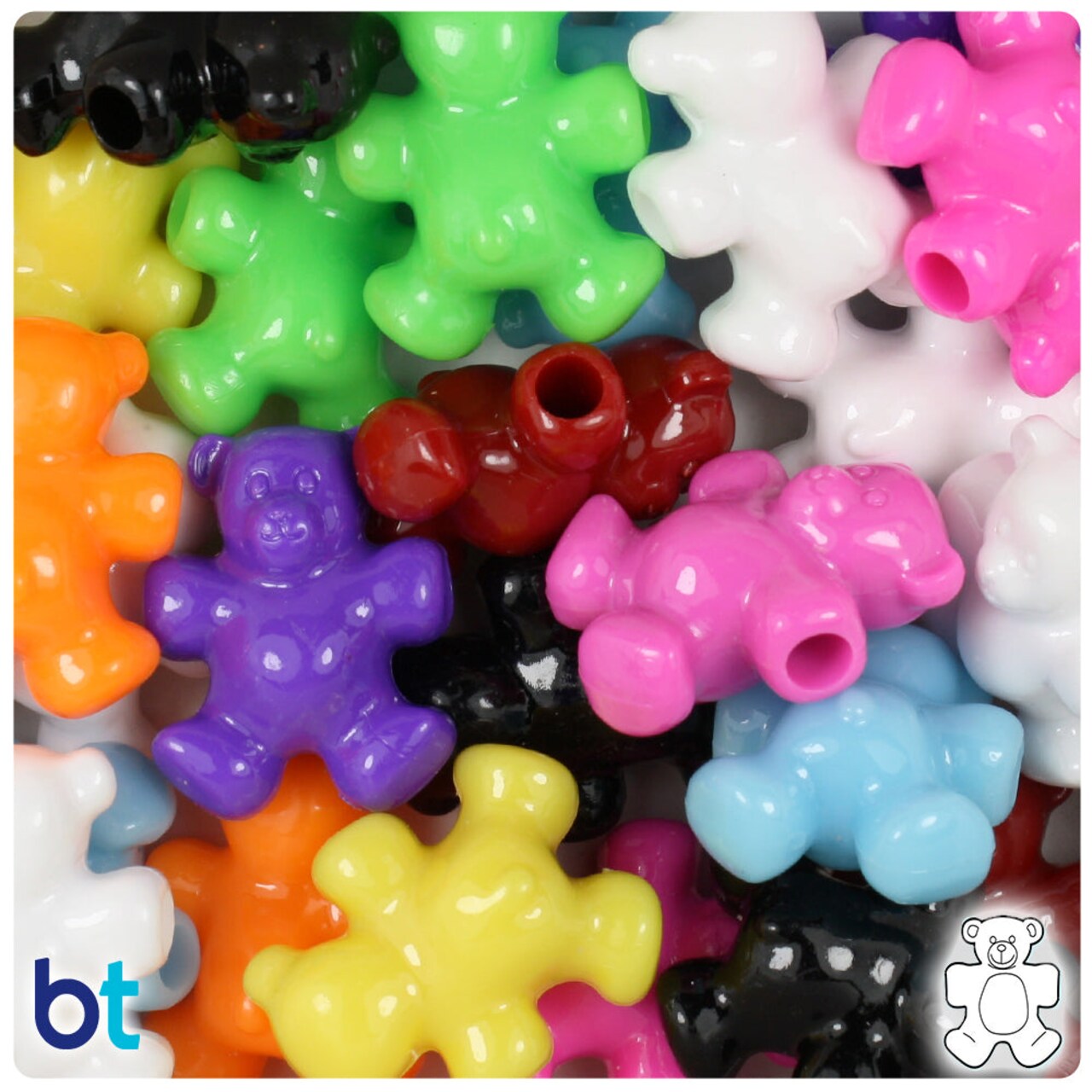 BeadTin Opaque Mix 25mm Teddy Bear Plastic Pony Beads (24pcs)